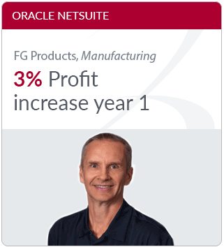 NetSuite ERP manufacturing customer testimonial image of man in black polo shirt smiling, FG Products